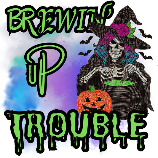 "Brewin Up Trouble Halloween G180 Gildan Crewneck Pullover Sweatshirt