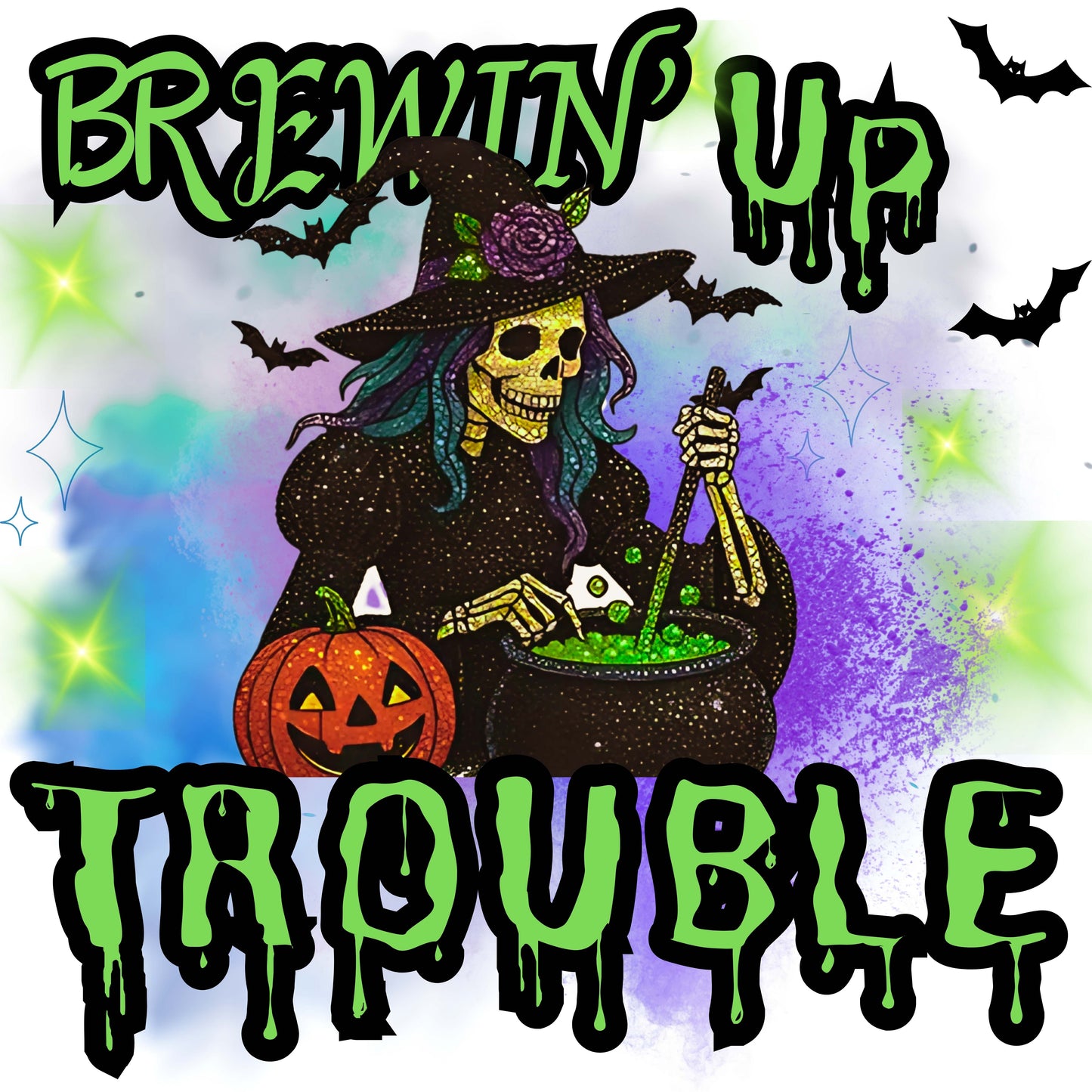 "Brewin up Trouble Halloween" G180 Gildan Crewneck Pullover Sweatshirt