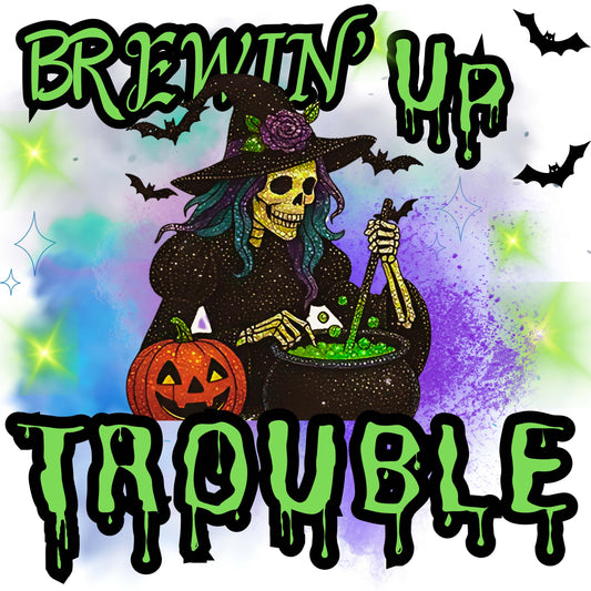 "Brewin up Trouble Halloween" G180 Gildan Crewneck Pullover Sweatshirt