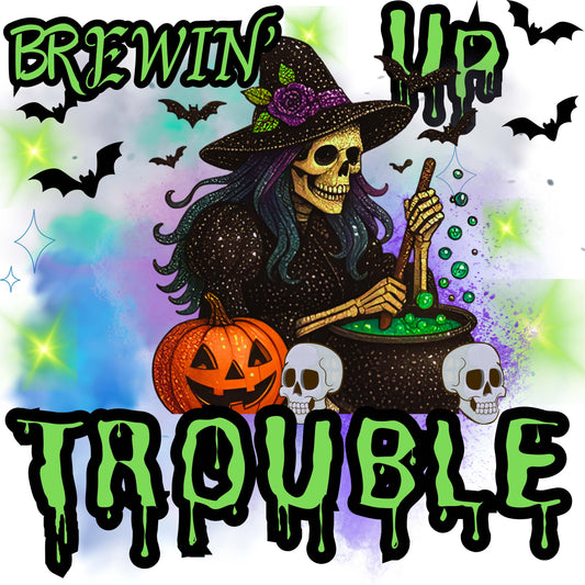 "Brewin up Trouble Halloween" G180 Gildan Crewneck Pullover Sweatshirt