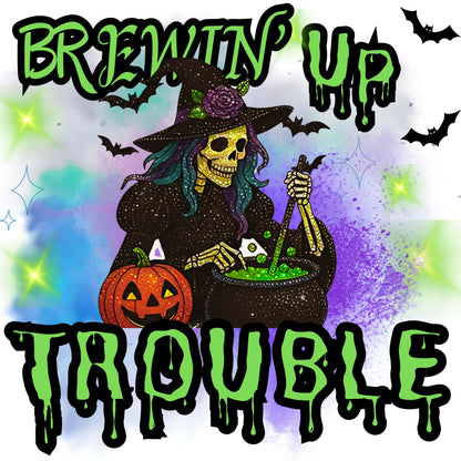 "Brewin up Trouble Halloween" G180 Gildan Crewneck Pullover Sweatshirt